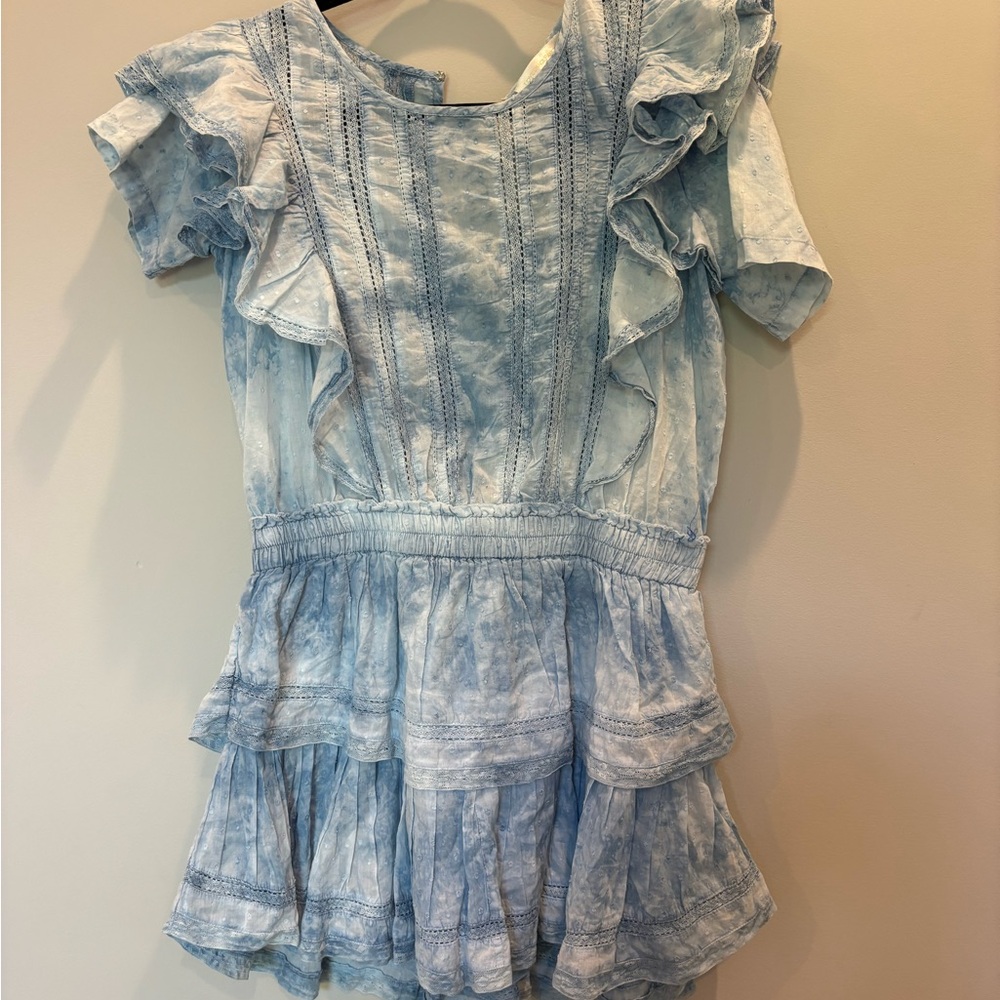 LoveShackFancy Blue and White Ruffled Tiered Sundress